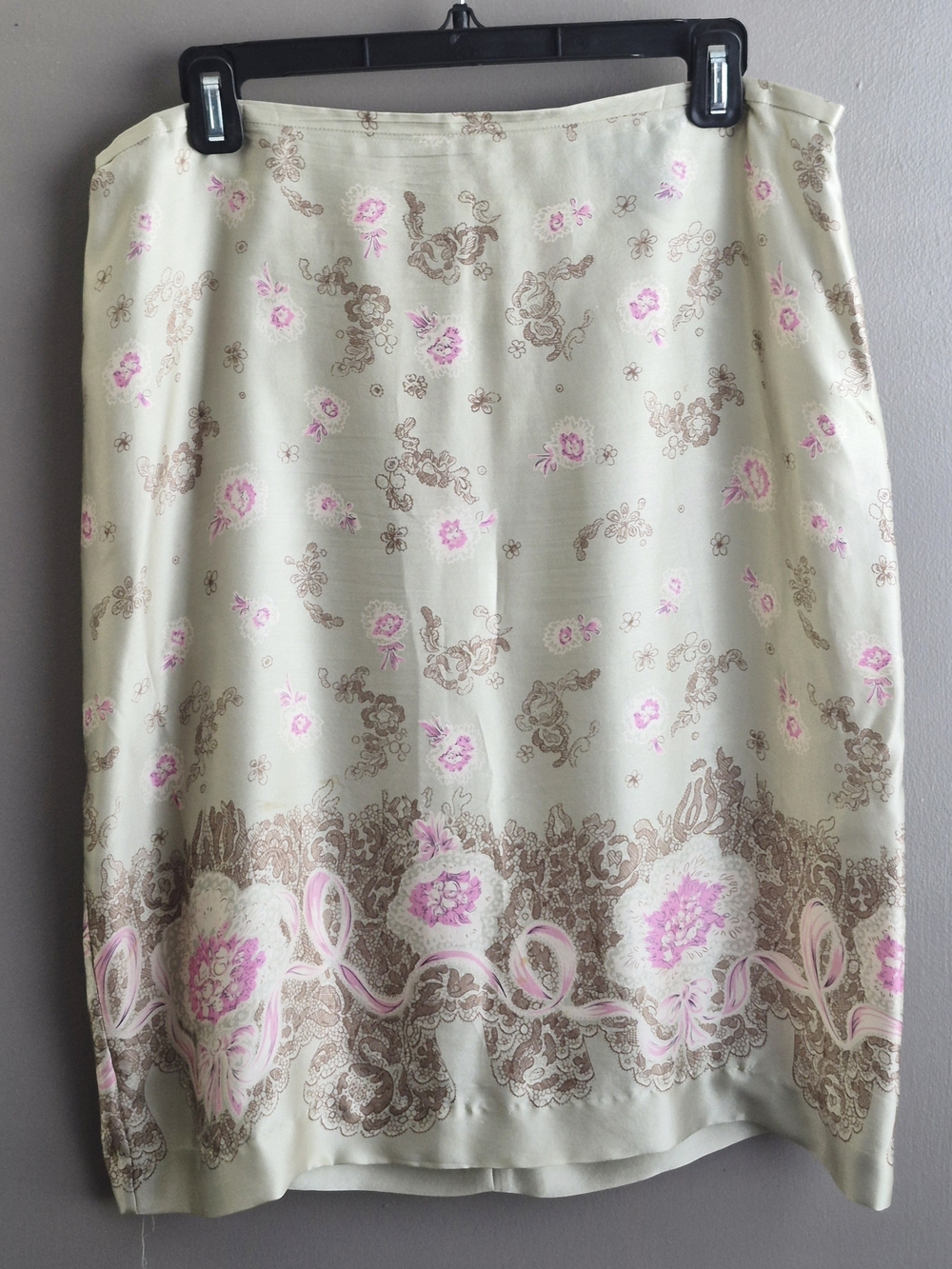 French Connection Sage Silk Skirt with Pink & Brown Floral Print